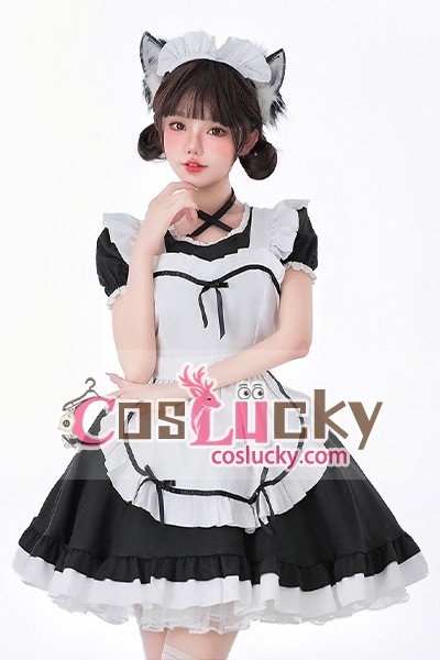 New Black White Lolita Maid Cosplay Costume