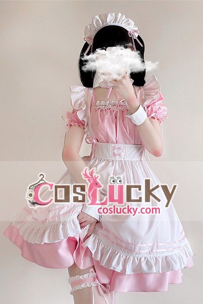 Japan Pink Half Sleeve Lolita Maid Cosplay Costume